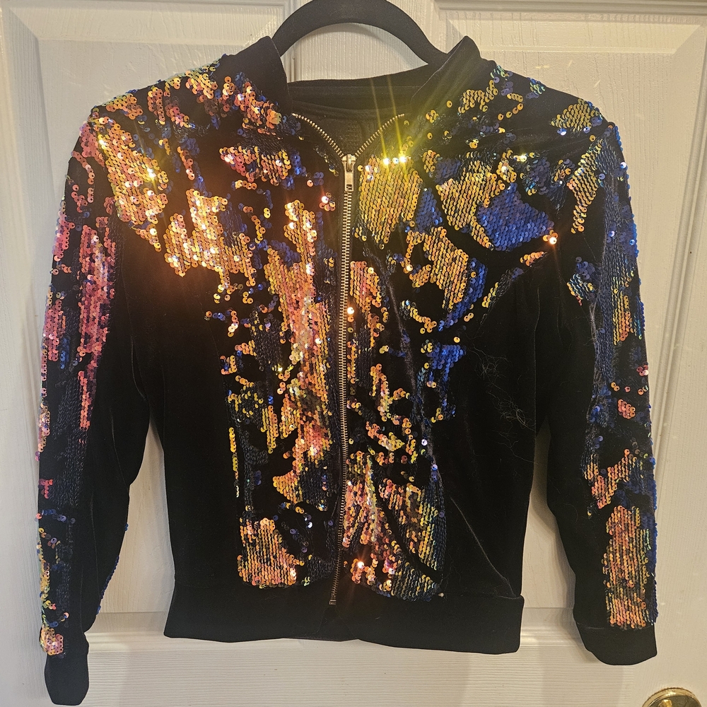 Weissman Multicolor Sequin Velvet Bomber Jacket